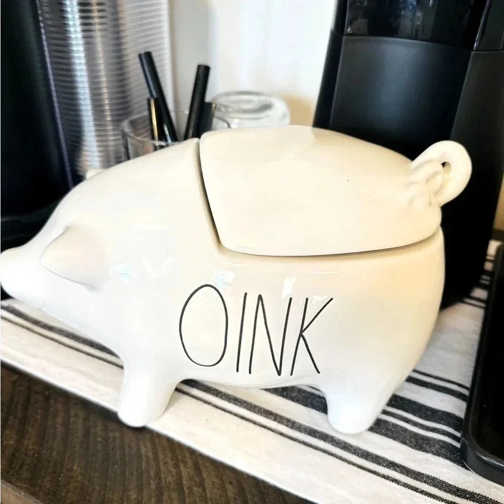 Sale NWT Rae Dunn “OINK” Pig Canister Storage Ceramic Jar Farmhouse Home Accent